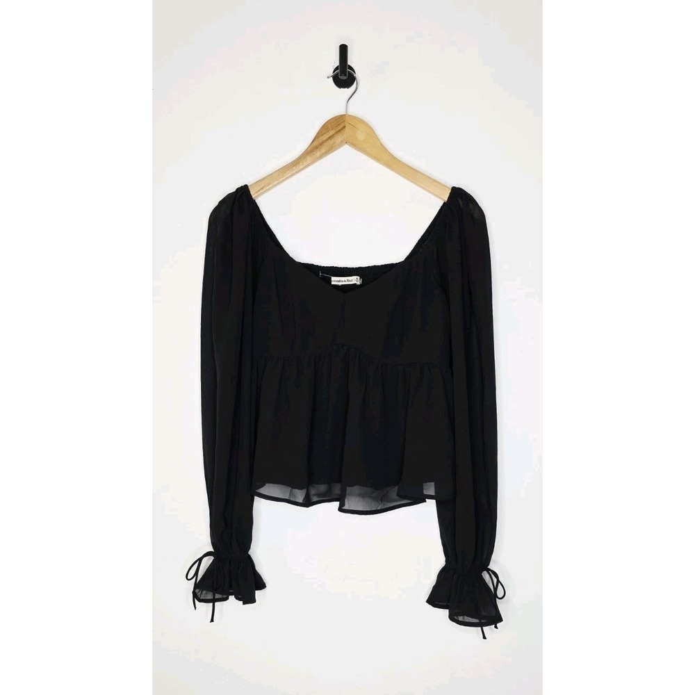 Abercrombie & Fitch Sweetheart Puff Sleeve Blouse Women's Size Medium Black